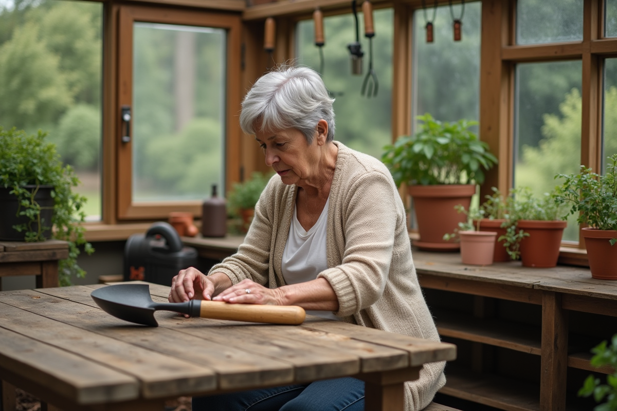 Femme huilant la poignée d