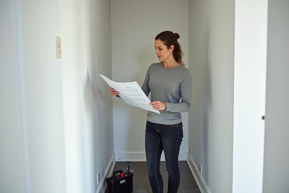 Femme consultant une notice d'installation pour remplacer une prise classique par une prise compatible goulotte électrique