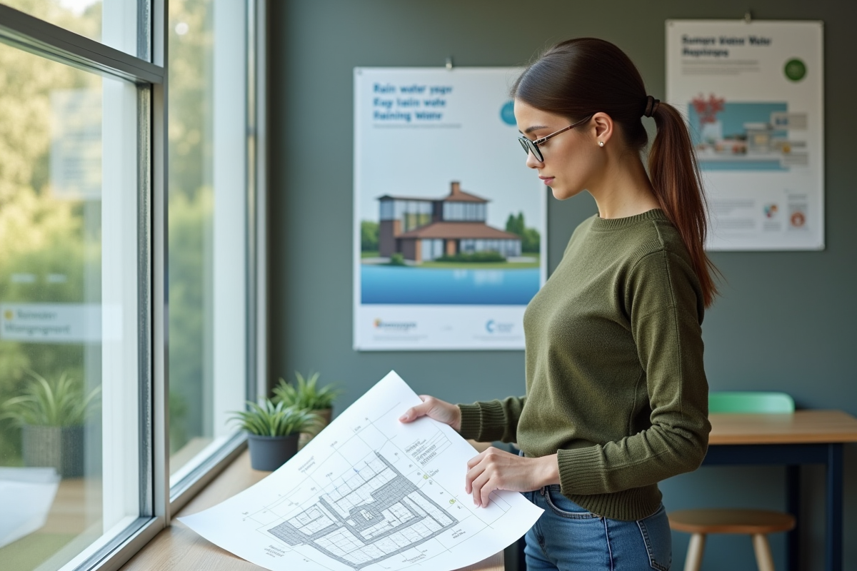 Jeune femme étudiant un plan de gestion d