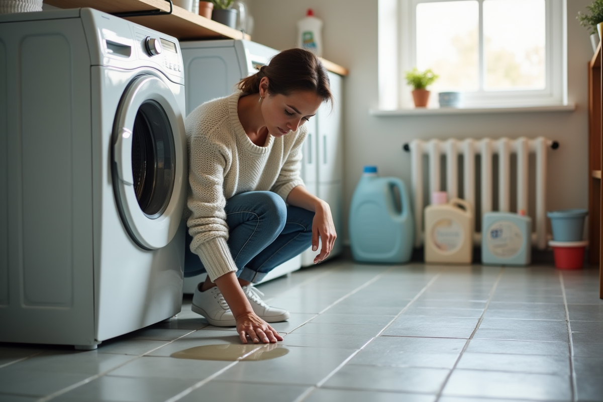 Femme regarde une flaque d