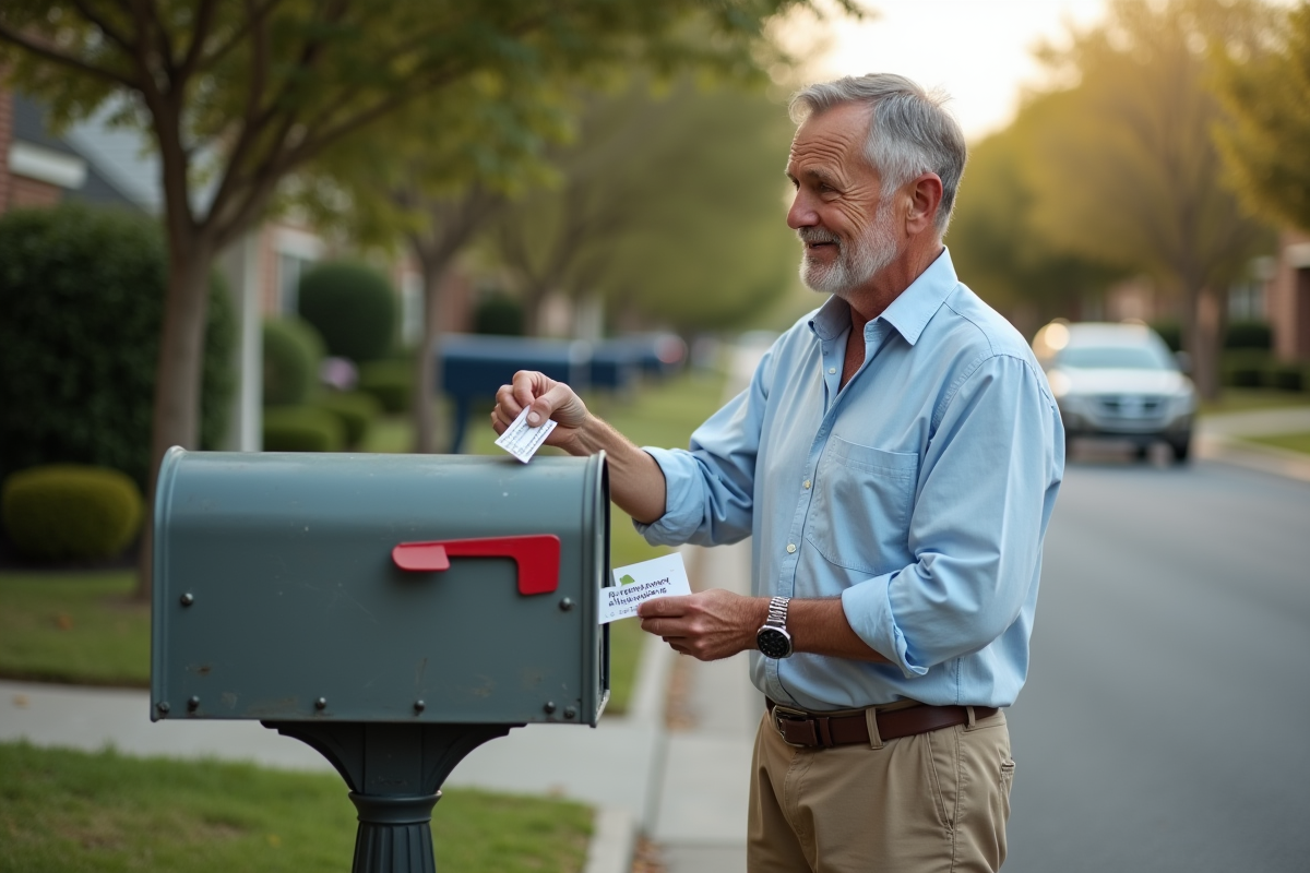 Homme collant une étiquette de changement d