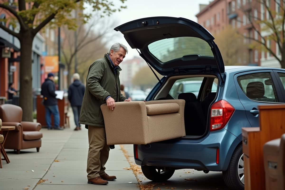 Homme chargeant un fauteuil dans une voiture lors d
