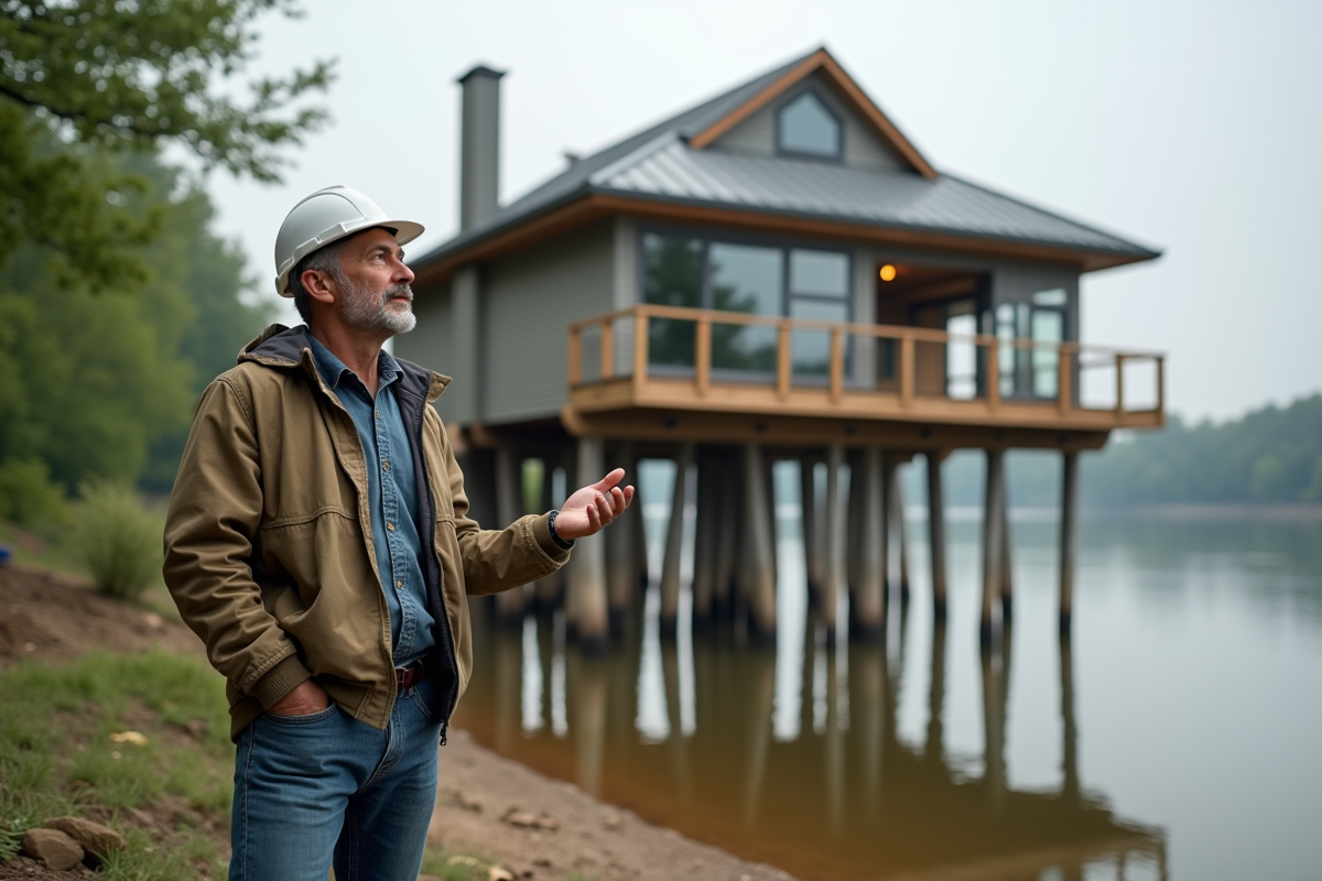 Architecte en extérieur près d'une maison en construction