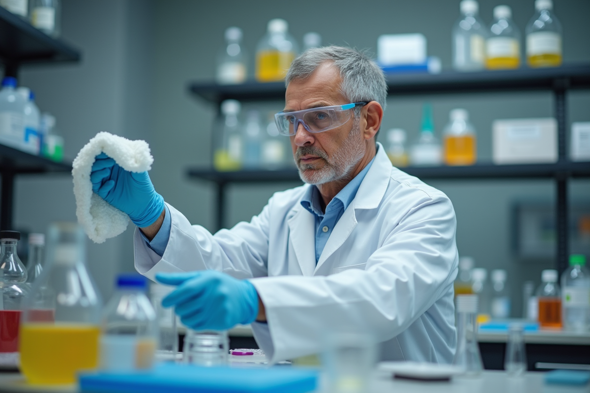 Technicien de laboratoire nettoyant du matériel scientifique